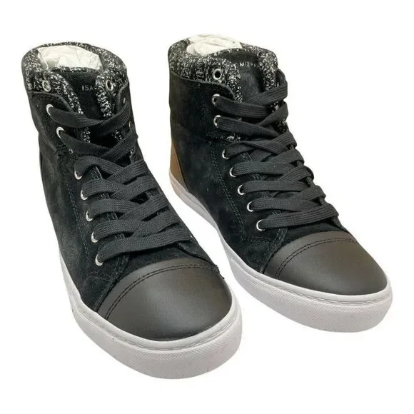 Isaac Mizrahi Sky Black Suede Soho Lily Knit Trim Lace Up Hi Top Sneakers 9 M - Picture 3 of 11